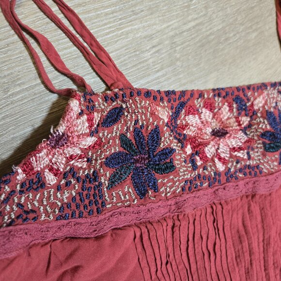 American Eagle Salmon Blue Embroidered Sleeveless Tunic Top Dress Women's Small - Picture 2 of 11